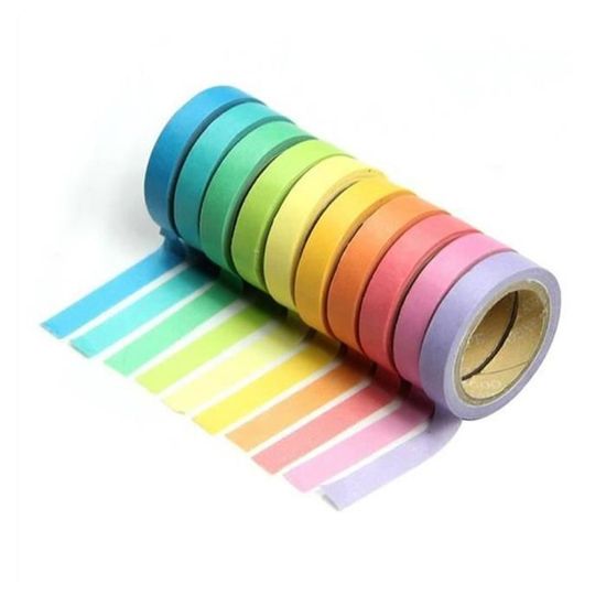 10 rouleaux de ruban adhésif de couleur Washi décoratif bricolage Ruban arc-en-couleur de sucrerie Adhésif Masking Tape pour les