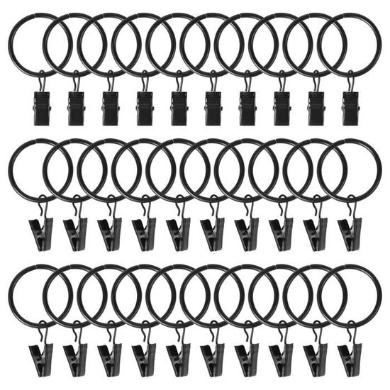 Anneaux 32mm Noir 42 Anneaux Rideaux Avec Pinces Métal Noir - Diamètre 32mm - Pour Tringle Rideau Et Douche Système Glissement Rideaux Anneaux 32mm Noir 42 Anneaux Rideaux Avec Pinces Métal Noir - Diamètre 32mm - Pour Tringle Rideau Et Douche Système Glissement Rideaux