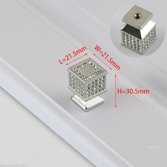 Poignée bouton rond Diamant cristal Swarovski - Bouton de meuble en