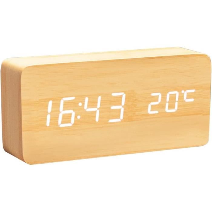 Reveil Numerique, Reveil Matin A Piles En Bois Avec Grand Ecran Lcd Capteur De Lumiere Automatique Snooze 3 Piles Aaa Incluses 98993342