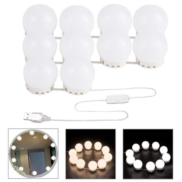 Hollywood Style Vanity Mirror Lumières LED avec USB Powered 10 Dimmable Ampoule pour Coiffeuse Miroir,Salle de Bain