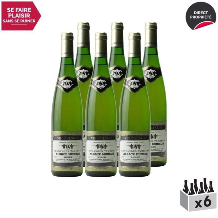 Alsace Riesling Vendanges Tardives Blanc 2000 - Lot de 6x75cl - Alsace Munsch - Vin AOC Blanc d' Alsace - Cépage Riesling