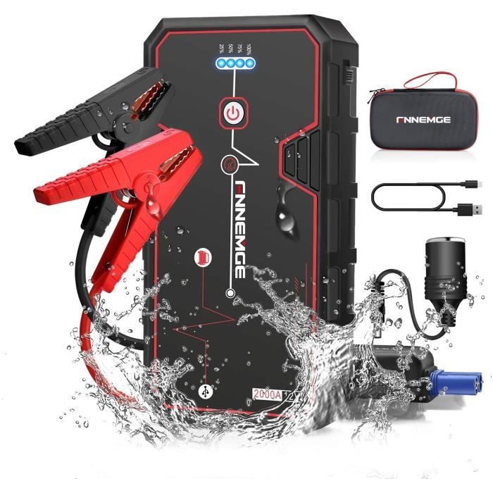 FNNEMGE Booster Batterie, 2000A 21800mAh Portable Jump Starter, Démarrage de Voiture (Jusqu’à 8.0 L Gazole 6.5L Diesel), Alimentatio