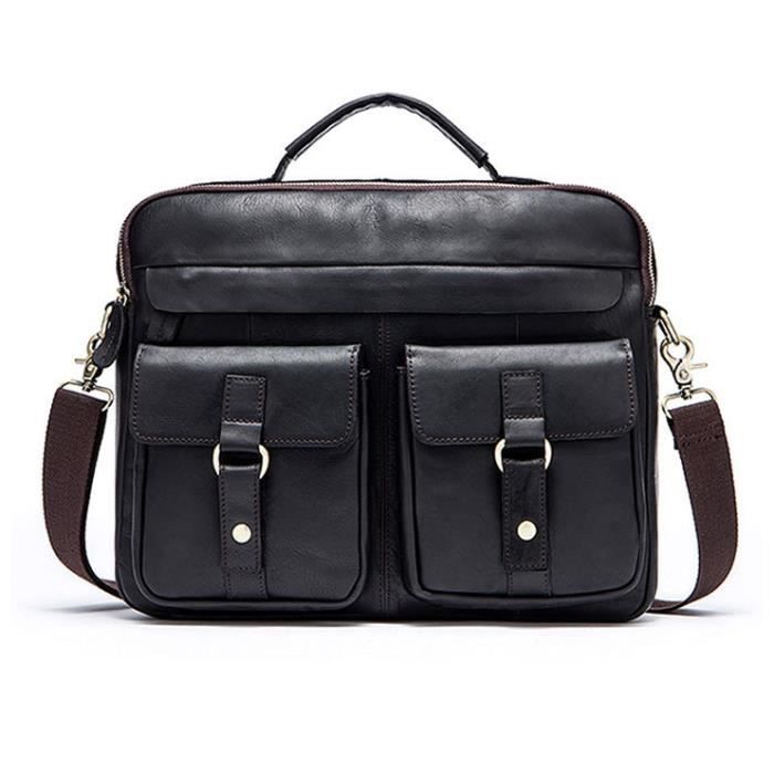 Cuir Véritable Hommes Porte-Documents Messenger Sac D'ordinateur Portable –Noir