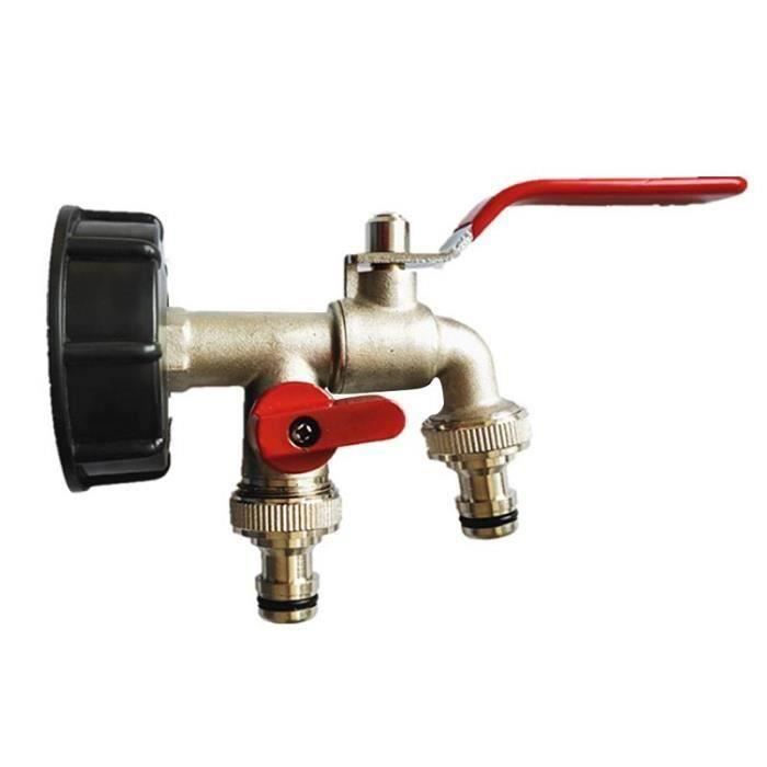 AOLVO Robinet double tête Adaptateur pour IBC S60*6 réservoir Robinet en laiton