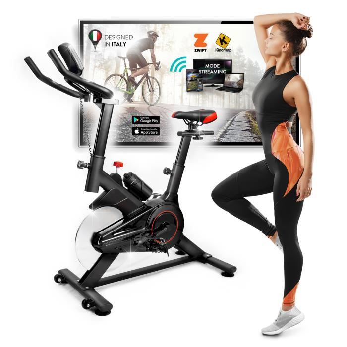Vélo d'Appartements de Spinbike YOUR MOVE mod. SPINN 1000, Ecran LCD Multifunc., App Bluetooth ZWIFT et KINOMAP, Résistance Réglable