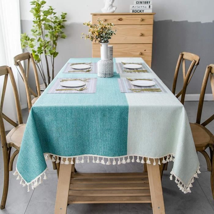 NAPPE DE TABLE SUNBEAUTY Nappe Rectangulaire Coton Lin 140x220 Linen Tablecloth (+ 4pcs Napperon Plastique) Cotton Table Cloth R247
