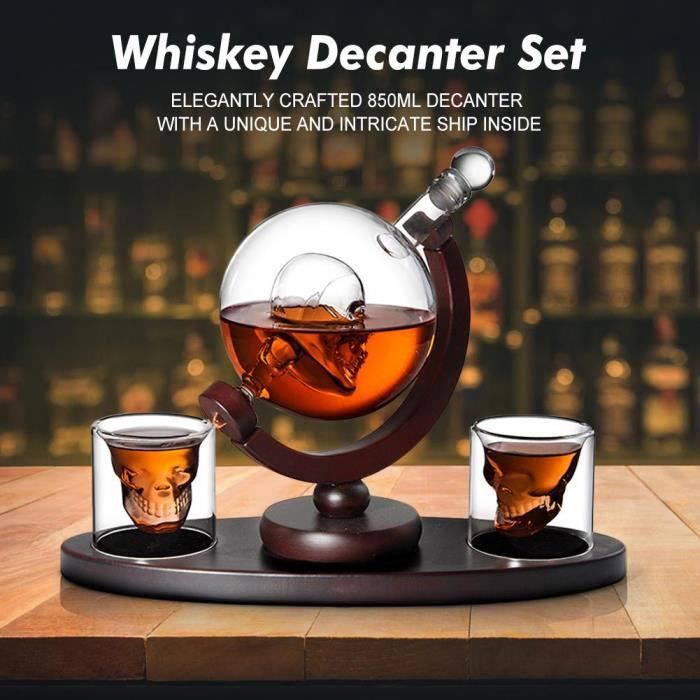 Carafes vin,Ensemble de décanteurs de whisky 850ml Set de décanteurs de whisky, Vodka pour crâne, Globe avec 2 verres - Type Brown