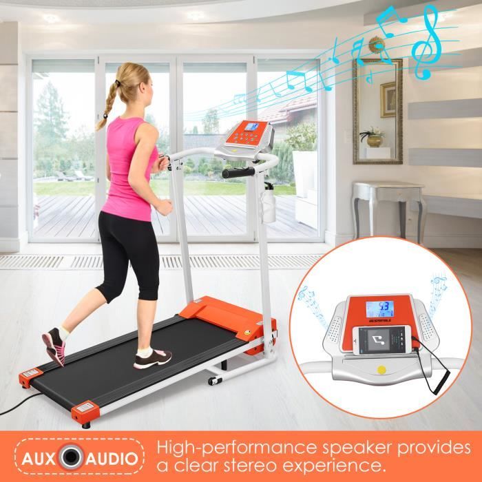 Tapis de course pliable, vitesse jusqu’à 10 km / h, 12 programmes, fréquence cardiaque