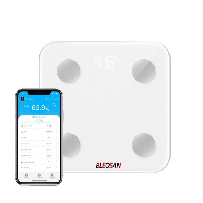 BLEOSAN Pèse Personnes Impédancemètre, Balance Pèse-Personne Bluetooth, Ecran LED Grand