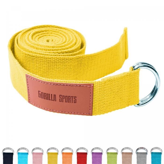 Sangle de Yoga Jaune - 100% coton - Sangle pour étirements - Fermetures en métal