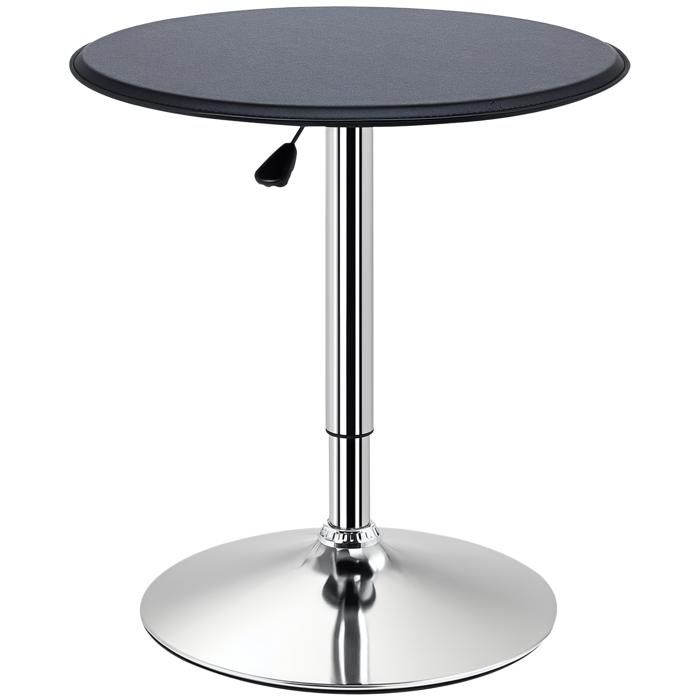 Table de bar table bistrot chic style contemporain table ronde hauteur réglable 67-93 cm Ø 63 cm métal chromé PVC noir