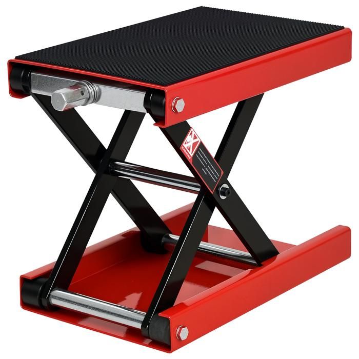 Lève moto béquille d'atelier stand moto tout-terrain moto cross supermotard hauteur réglable acier rouge et noir 41x22,5x37cm Rouge