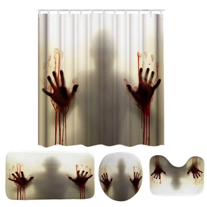 1 ensemble d'accessoires d'Halloween rideau de douche effrayant mains sanglantes pour la décoration MASQUE VISAGE - PATCH VISAGE