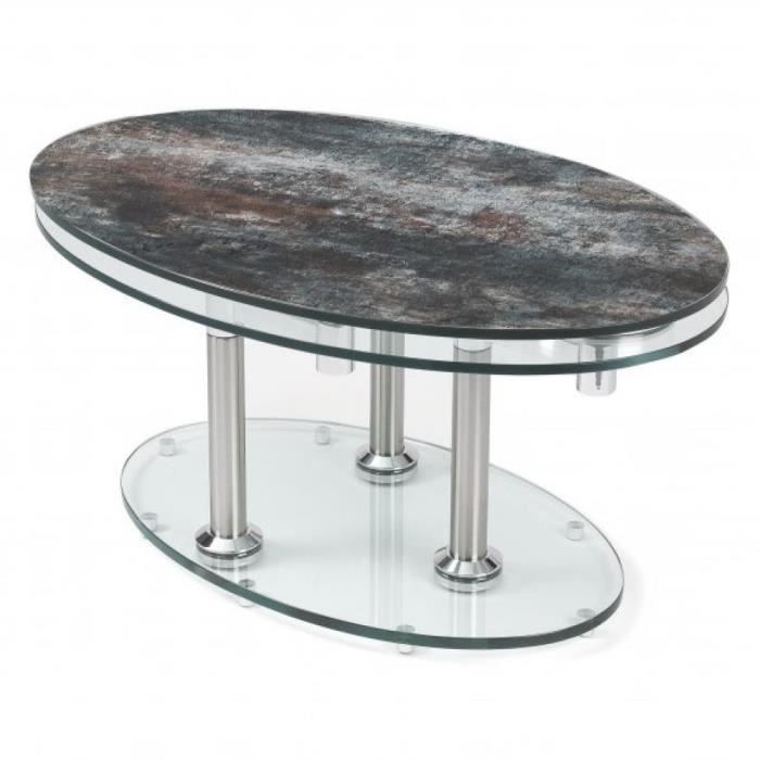 Table basse DOUBLE CÉRAMIQUE ANTHRACITE à plateaux pivotants en verre transparent Ceramique Inside75
