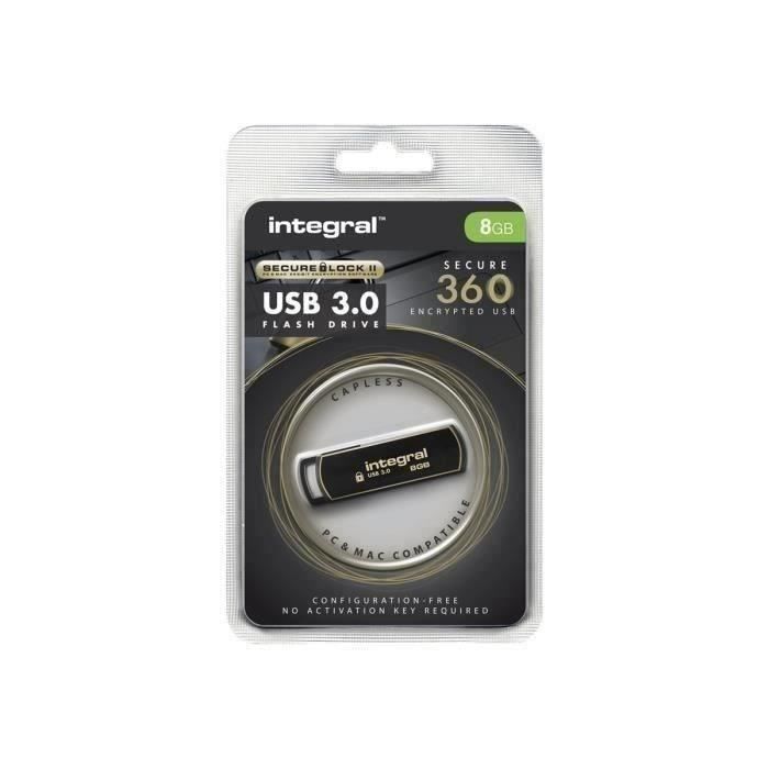 INTEGRAL Clé USB Secure 360 - 8 Go - USB 3.0 - Noir élégant