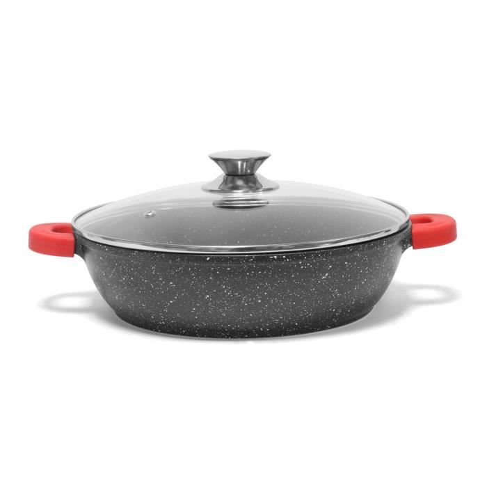 Jonas - Sautoir 28cm anti-adhérent Compatible Tous Feux Revêtement Façon Pierre sans PFOA Manchons silicone amovibles