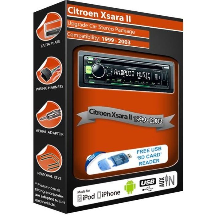 Citroen Xsara II car stereo radio, Kenwood CD MP3 Player with Front USB AUX In