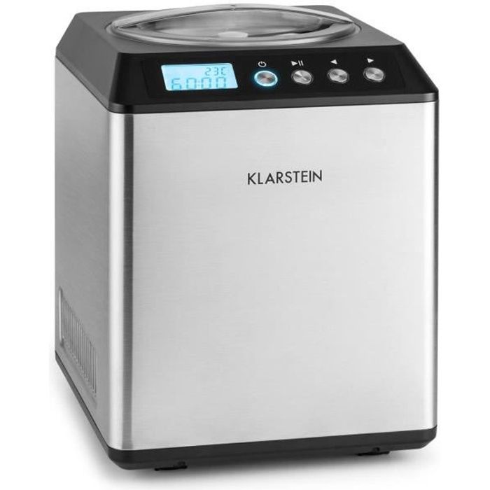 Klarstein Vanilla Sky - Machine à crème glacée à compresseur 180W (capacité de 2L, préparation en 30 à 40min) - argent