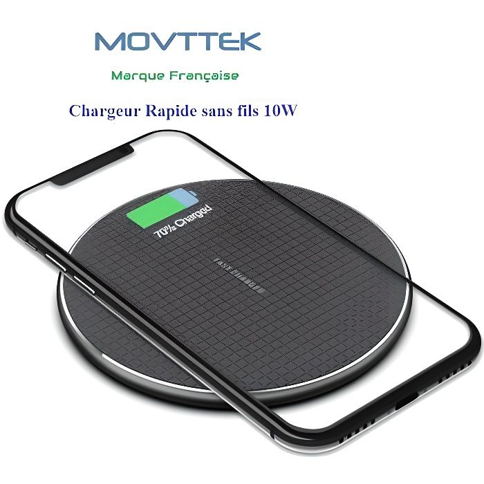 MOVTTEK® France chargeur ultra RAPIDE sans fils induction QI pour Samsung Galaxy S6,S6 edge,S7,S7 edge, S8,S8 Edge,S9,S10,S20 Iphone
