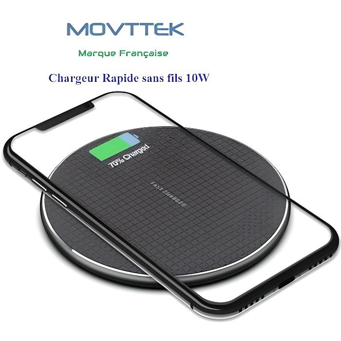 MOVTTEK® France chargeur ultra RAPIDE sans fils induction QI pour Samsung Galaxy S6,S6 edge,S7,S7 edge, S8,S8 Edge,S9,S10,S20 Iphone