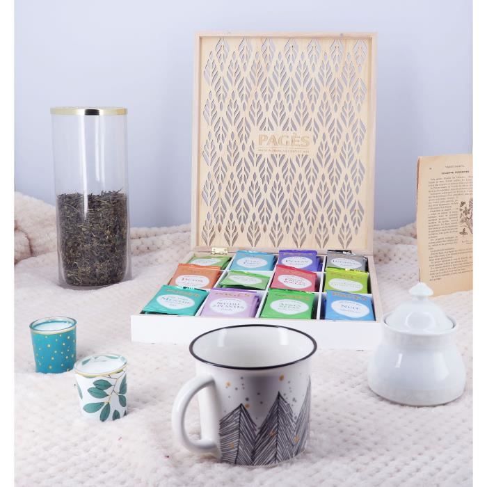 PAGES Coffret en bois - Thés et infusions - Bio - 60 sachets