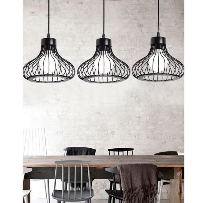 Lustre Rétro Lampe Vintage Suspension Industrielle Lustre Forme Calebasse en Métal E27 Douille de 3 Ampoules Conception