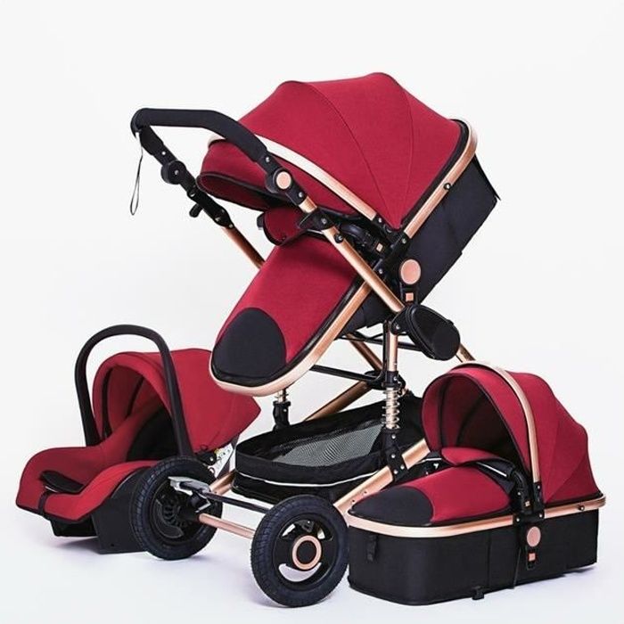 Poussette 3 en 1 Bébé Combinée Siège-Auto Nacelle Trio Réversible Réglable Haute Qualité Roues increvables Canne rouge.bazarland30