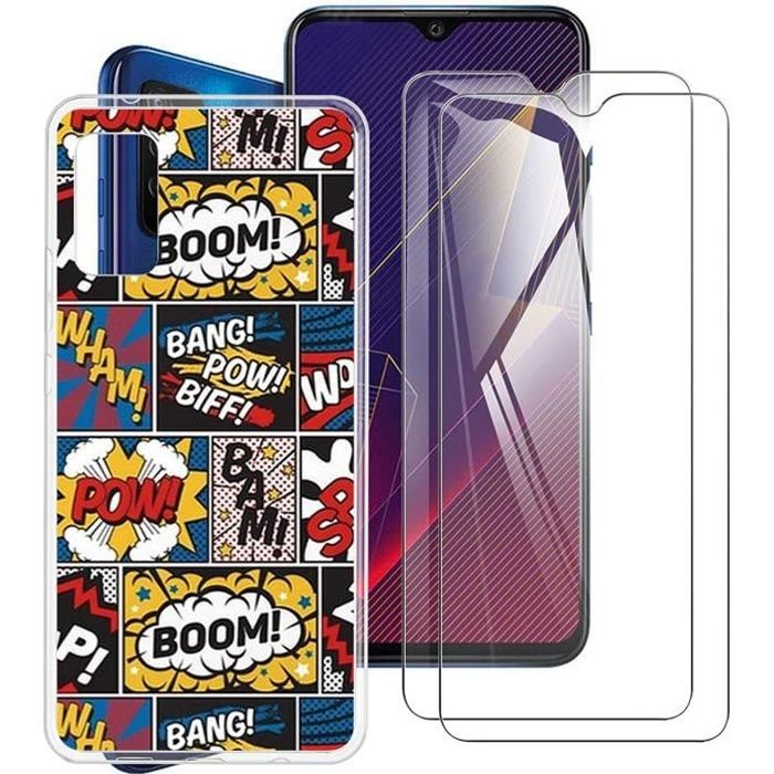 2 Pack Verre Trempé + Housse Etui Pour Wiko Power U10 -Power U20 Coque case Boom Transparent Mince TPU Souple Silicone de protection