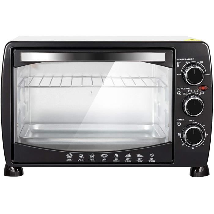 WOLTU Mini four électrique avec rôtissoire et plaque de cuisson,Four à rôtir,20 Litres, 1400 w, Blanc + Noir