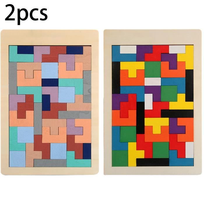 Lot de 2 Bois puzzle 80pcs tangram Jigsaw Casse-tête - Jouets éducatifs pour enfants Casse-tête de reconnaissance des formes