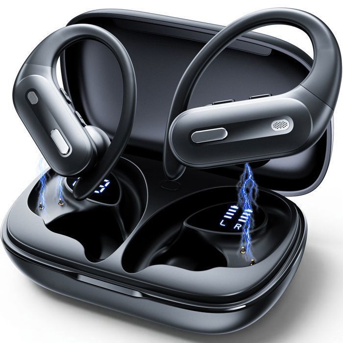 Écouteurs sans fil Sport VEATOOL Bluetooth 5.3 90H Autonomie ANC -45dB Mode Transparence IPX7 Crochet Flexible Basse Profonde Noir