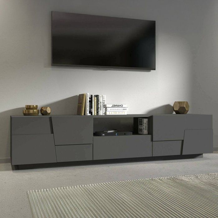 Meuble TV Dcortinovi - Dmora - Mélamine - Anthracite 220x51h46 cm Meuble TV Dcortinovi - Dmora - Mélamine - Anthracite 220x51h46 cm