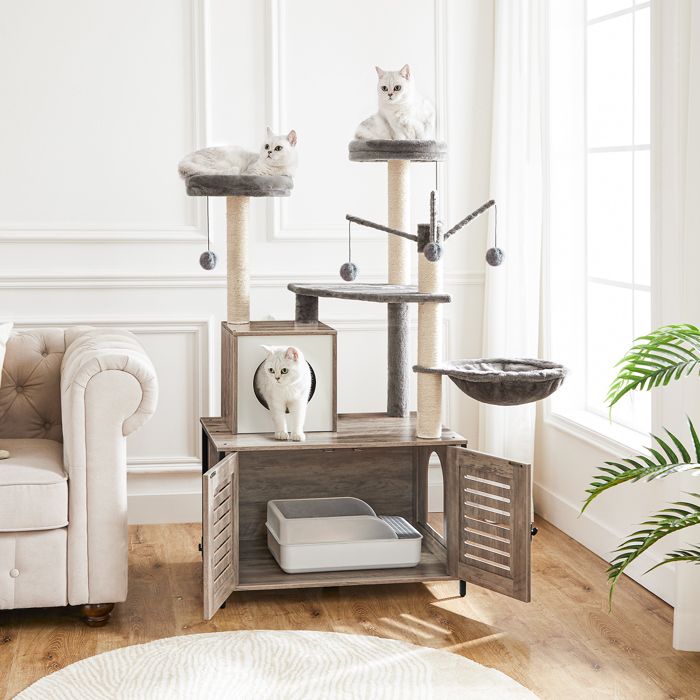 Meilleurs prix pour HOOBRO Arbre à Chat avec Maison de Litière, en Bois avec Tour à Chat, Bâton de Chat taquin à Pompon Amovible, Piliers en Sisal,