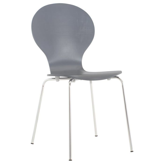 Chaise de cuisine salle a manger x1 empilable dossier arrondi en bois gris et metal chrome 10_0003346 Chaise de cuisine salle a manger x1 empilable dossier arrondi en bois gris et metal chrome 10_0003346