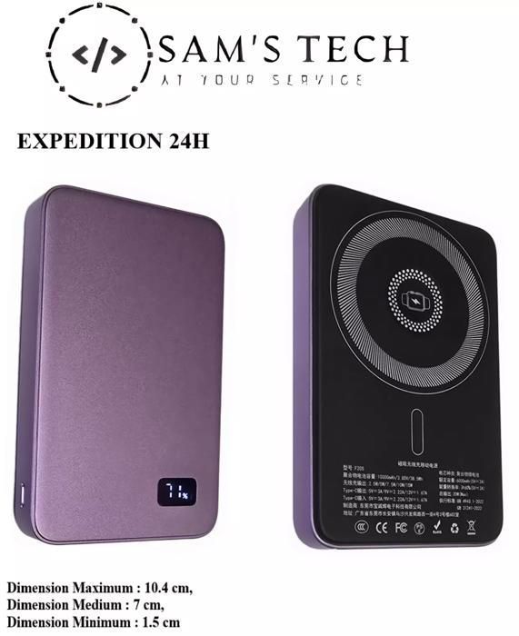 Batterie Externe 10000mAh Magnétique Power Bank sans Fil pour