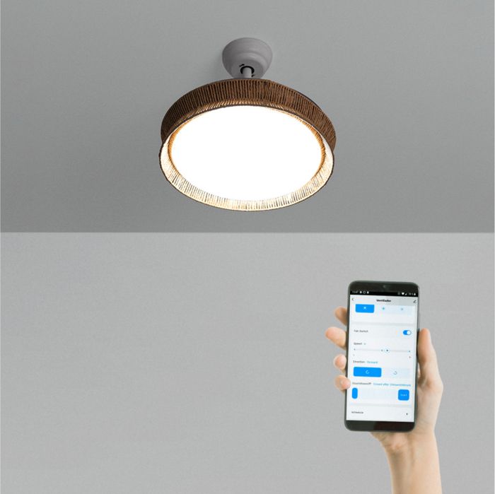 Ventilateur de plafond - Create - WIND CLEAR RATTAN - Silencieux - Pales rétractables - LED 36W - Create