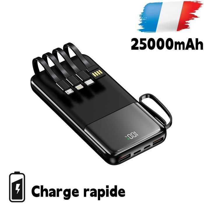 Weuiortn®25000mAh Batterie Externe 66W Charge Rapide avec 4 lignes données convient tous les téléphones mobiles