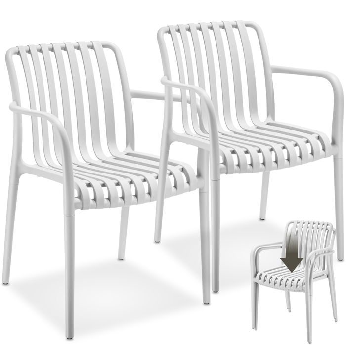 Chaises de jardin - TECTAKE - Lot de 2 chaises ALCUDIA empilables et résistantes aux intempéries 545 x 58 x 805 cm - Crème