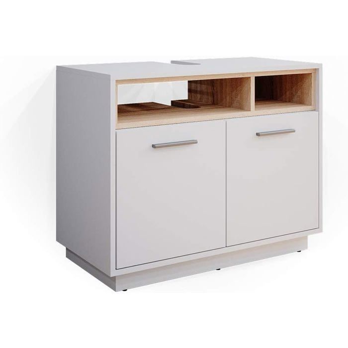Meuble sous vasque Viola, blanc/gris, 80x60cm avec 2 tiroirs, Vicco