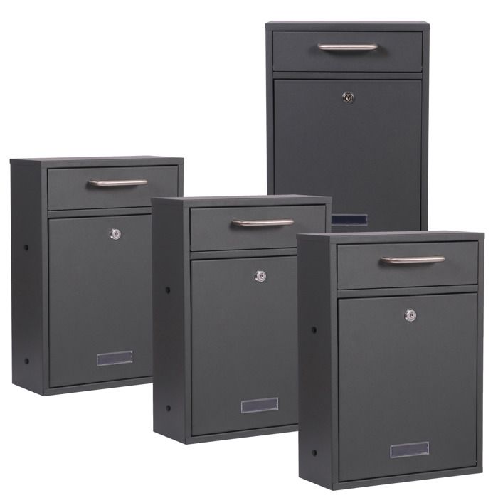 Boîte Aux Lettres Murale WilTec - Anthracite, Acier Galvanisé, 21,5x9x32 Cm, Avec Accessoires