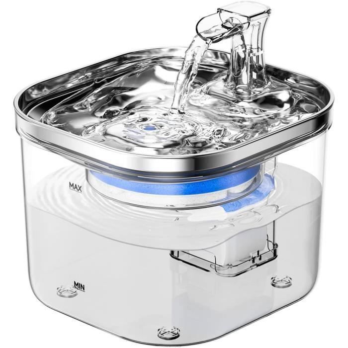 Fontaine Eau Chat - Ultra Silencieuse - 2 L - Filtre Triple Action - Facile Mettoyer - Niveau Visible -