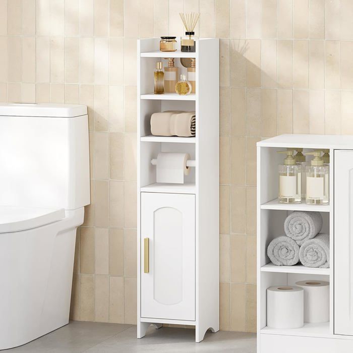 Meuble de Salle de Bain Armoire de Salle de Bain Étroite Armoire d’Angle avec Etagères Réglables Moderne 20 × 20 × 90 cm Blanc
