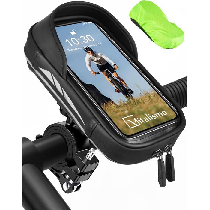 Sacoche Guidon Vélo Étanché Avec Support Téléphone 360° - Compatible <7 Pouces, Housse Pluie, Poches Rangement, Pour VTT, Route, Moto