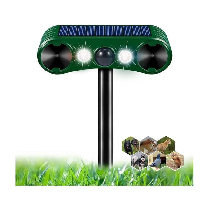 Répulsif Chat Ultrason Solaire 5 Modes - Repulsif Anti Chat Extérieur 32ft, Anti Pigeon Oiseaux Lapin Souris, Charge Solaire USB Pour Jardin