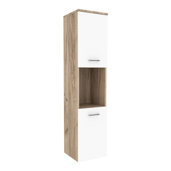 Meuble colonne de salle de bain suspendu Krildihana 131 x 30 x 30 cm effet chêne blanc argent