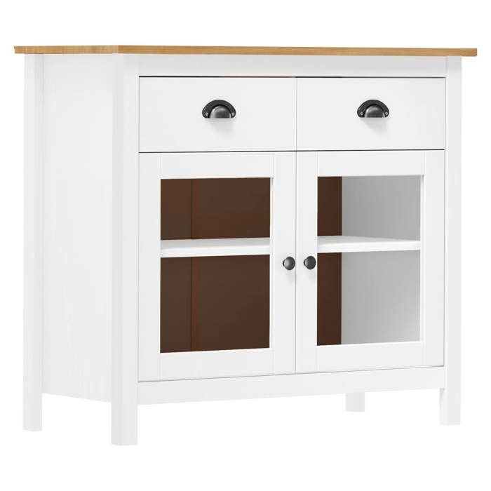 Blanc Buffet de rangement - Vitrine bahut - armoire console Pour cuisine Hill Blanc 90 x 40 x 80cm - Bois de pin solide 9118334