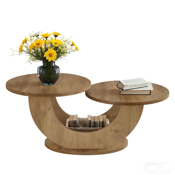 Table basse ronde 115×60×50cm moderne cadre en forme de U table basse daccent pour maison appartement chêne