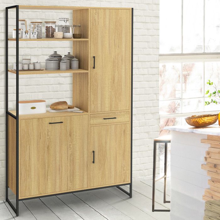 IDMARKET Buffet de cuisine avec colonne de rangement 100 CM DETROIT 3 portes + tiroir design industriel IDMARKET Buffet de cuisine avec colonne de rangement 100 CM DETROIT 3 portes + tiroir design industriel