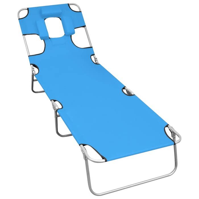 Automne/hiver Bleu Chaise longue pliable avec coussin de tête Acier Bleu turquoise Hauteur：27cm Nove3620099